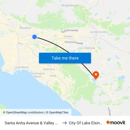 Santa Anita Avenue & Valley Mall to City Of Lake Elsinore map