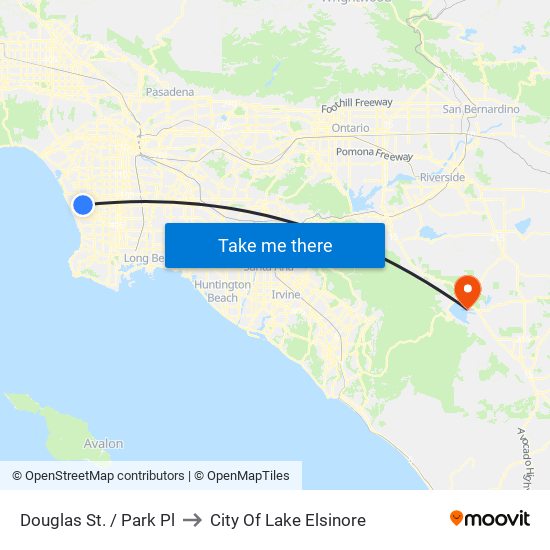 Douglas St. / Park Pl to City Of Lake Elsinore map