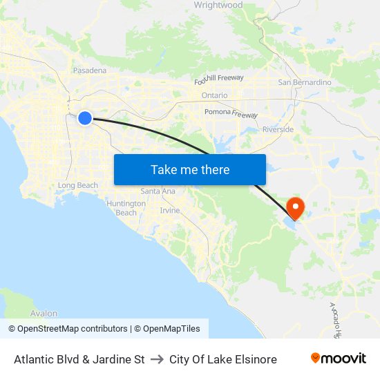 Atlantic Blvd & Jardine St to City Of Lake Elsinore map