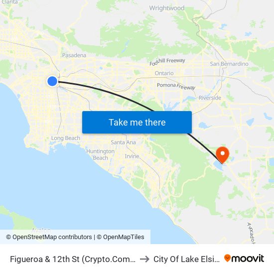 Figueroa & 12th St (Crypto.Com Arena) to City Of Lake Elsinore map