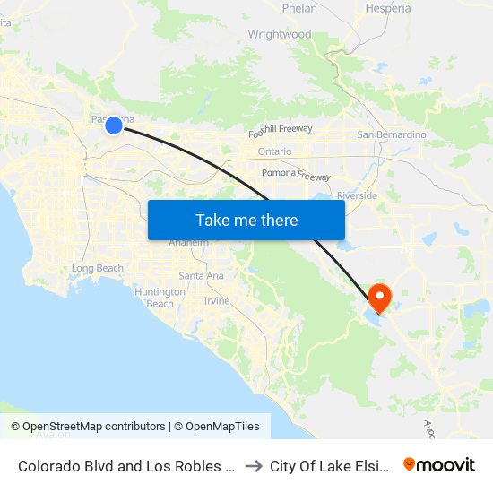 Colorado Blvd and Los Robles Ave E to City Of Lake Elsinore map