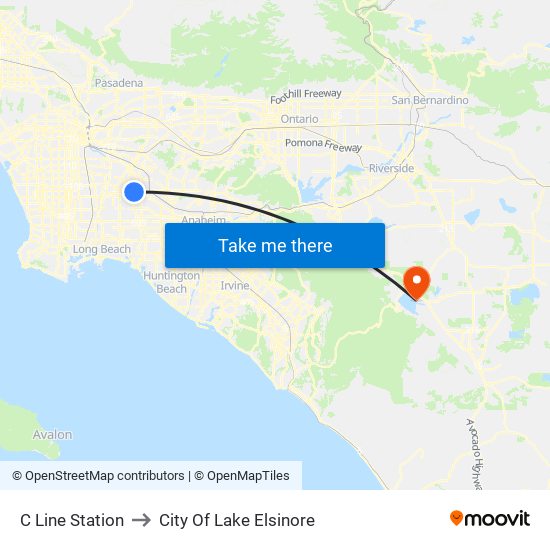 C Line Station to City Of Lake Elsinore map