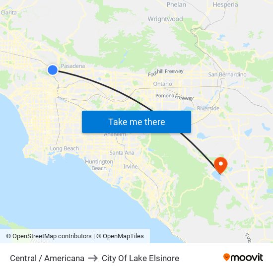 Central / Americana to City Of Lake Elsinore map