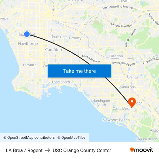 LA Brea / Regent to USC Orange County Center map
