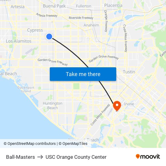 Ball-Masters to USC Orange County Center map