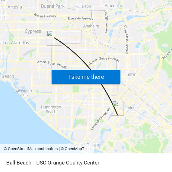 Ball-Beach to USC Orange County Center map