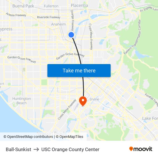 Ball-Sunkist to USC Orange County Center map