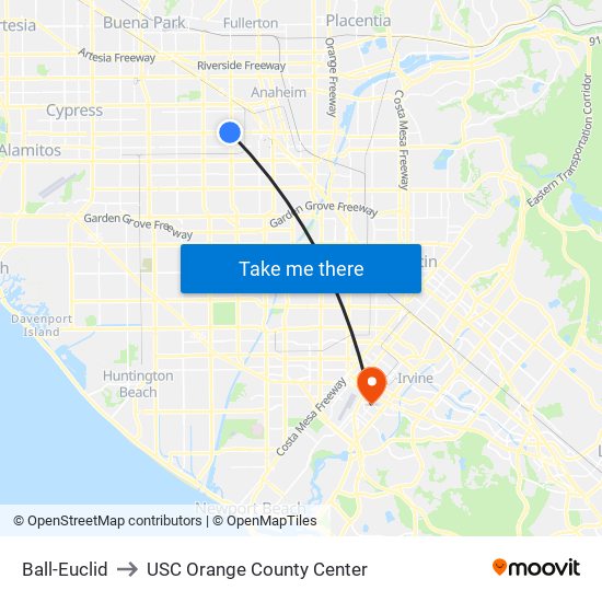 Ball-Euclid to USC Orange County Center map