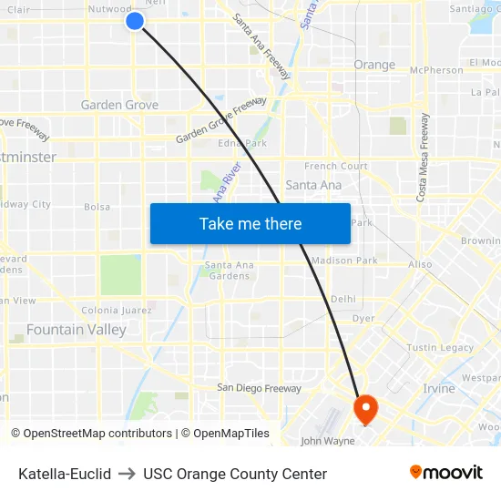 Katella-Euclid to USC Orange County Center map