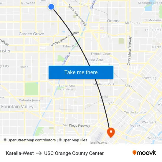 Katella-West to USC Orange County Center map