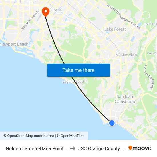 Golden Lantern-Dana Point Harbor to USC Orange County Center map