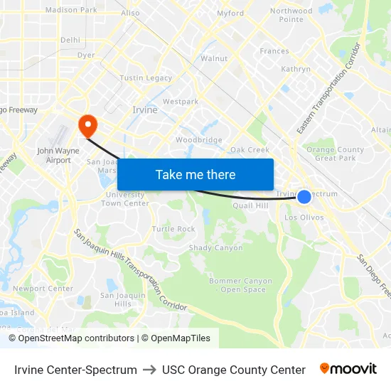 Irvine Center-Spectrum to USC Orange County Center map