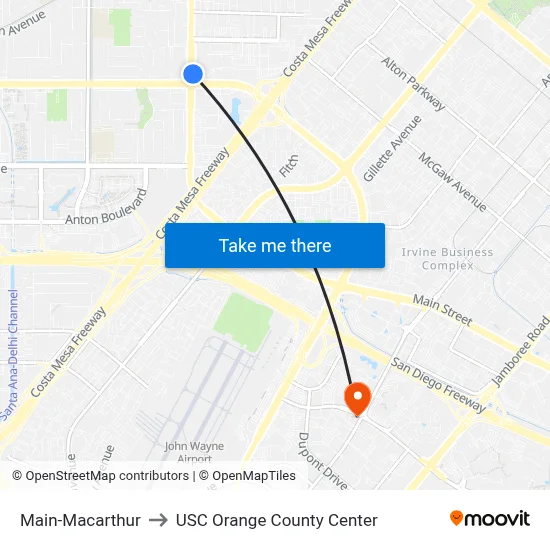 Main-Macarthur to USC Orange County Center map