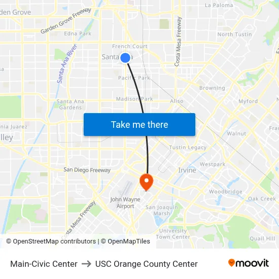 Main-Civic Center to USC Orange County Center map