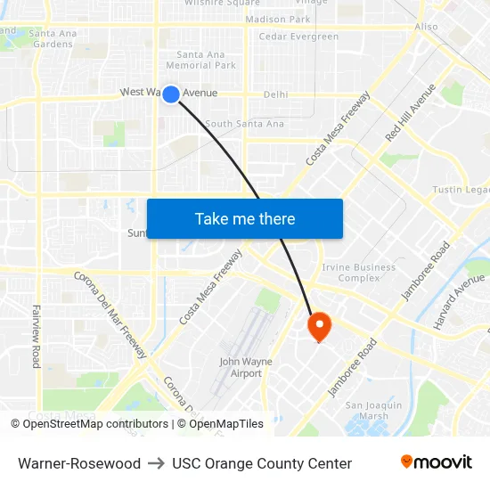 Warner-Rosewood to USC Orange County Center map
