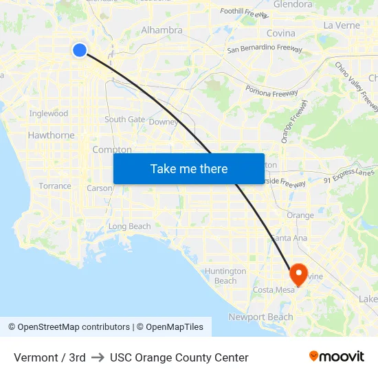 Vermont / 3rd to USC Orange County Center map
