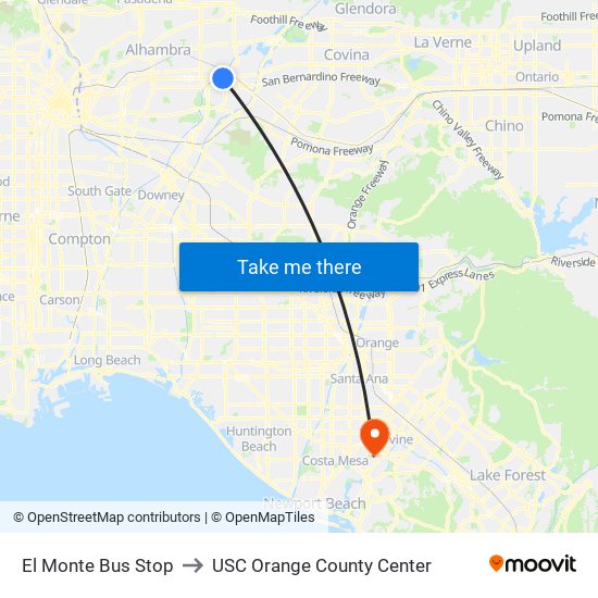 El Monte Bus Stop to USC Orange County Center map