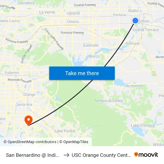 San Bernardino @ Indigo to USC Orange County Center map