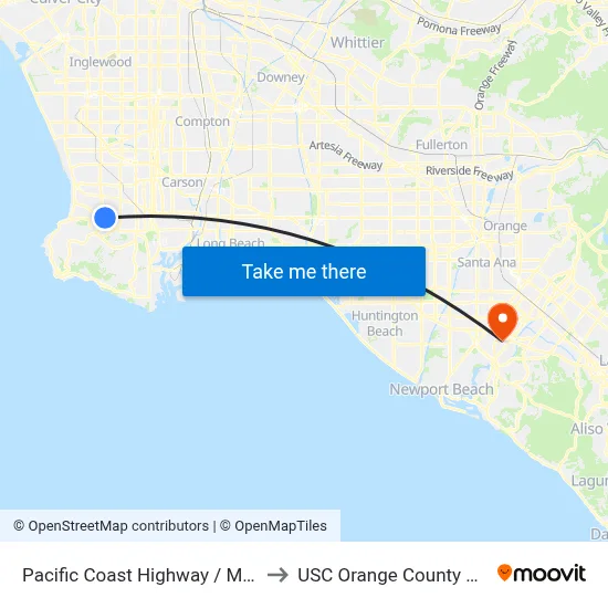 Pacific Coast Highway / Madison to USC Orange County Center map