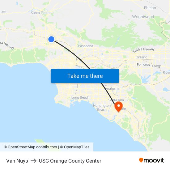 Van Nuys to USC Orange County Center map