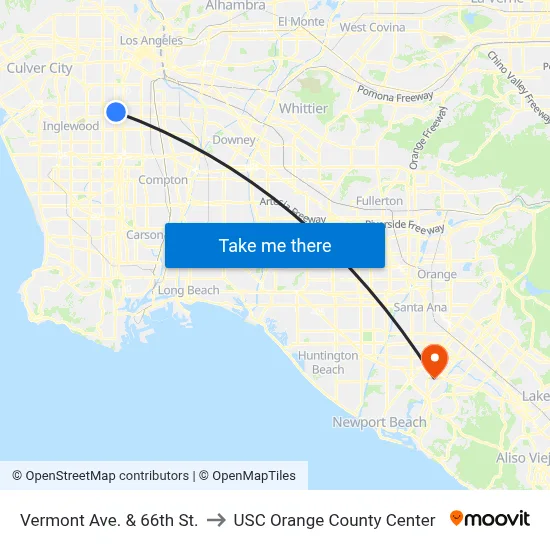 Vermont Ave. & 66th St. to USC Orange County Center map