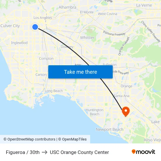 Figueroa / 30th to USC Orange County Center map