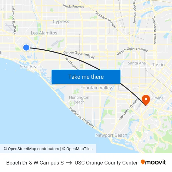 Beach Dr & W Campus S to USC Orange County Center map