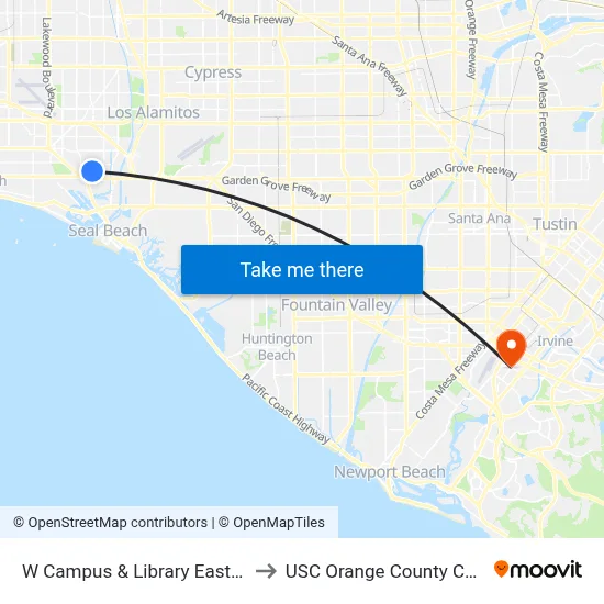 W Campus & Library East Side to USC Orange County Center map
