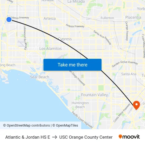Atlantic & Jordan HS E to USC Orange County Center map