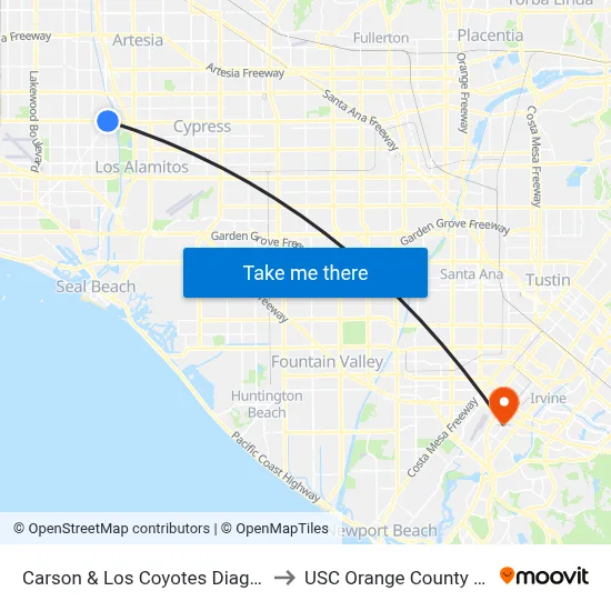 Carson & Los Coyotes Diagonal NE to USC Orange County Center map