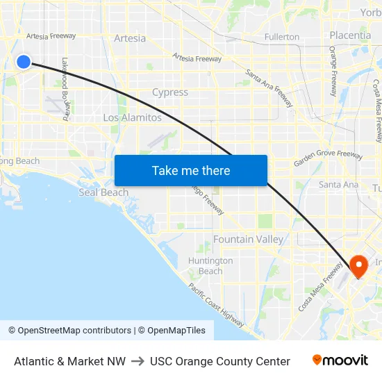 Atlantic & Market NW to USC Orange County Center map