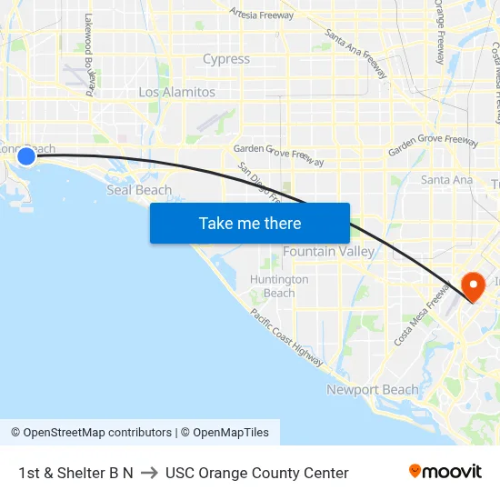 1st & Shelter B N to USC Orange County Center map