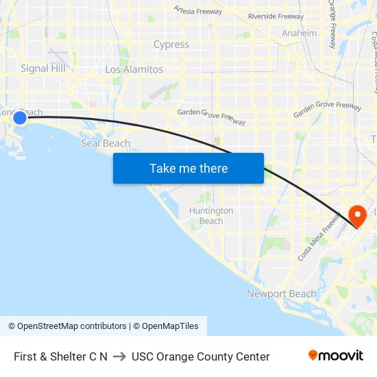 First & Shelter C N to USC Orange County Center map