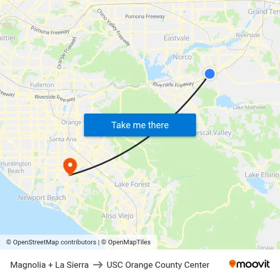 Magnolia + La Sierra to USC Orange County Center map