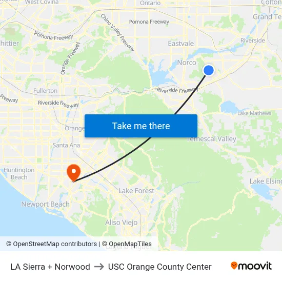 LA Sierra + Norwood to USC Orange County Center map