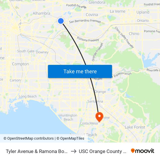 Tyler Avenue & Ramona Boulevard to USC Orange County Center map