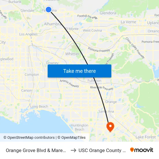 Orange Grove Blvd & Marengo Ave to USC Orange County Center map