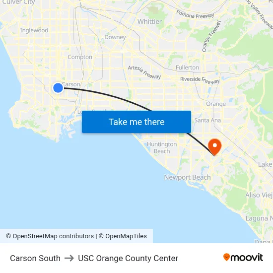 Carson South to USC Orange County Center map