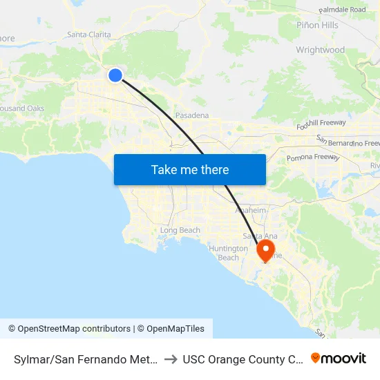 Sylmar/San Fernando Metrolink to USC Orange County Center map