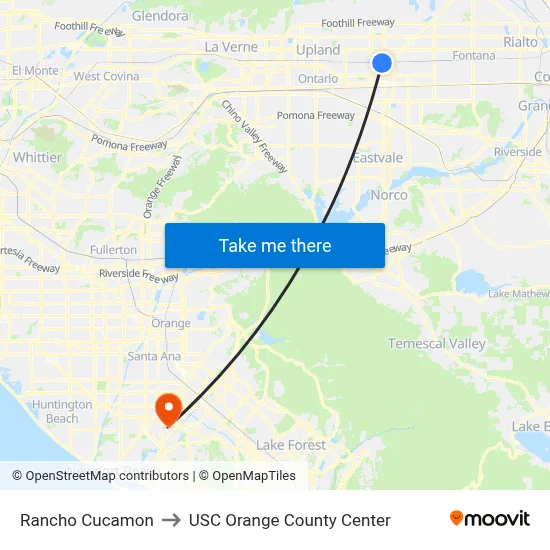 Rancho Cucamon to USC Orange County Center map