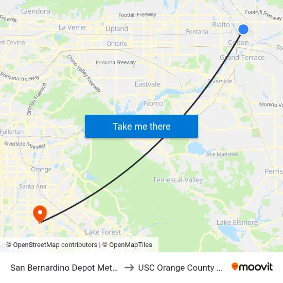 San Bernardino Depot Metro Link to USC Orange County Center map