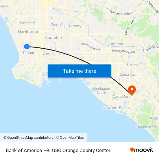 Bank of America to USC Orange County Center map