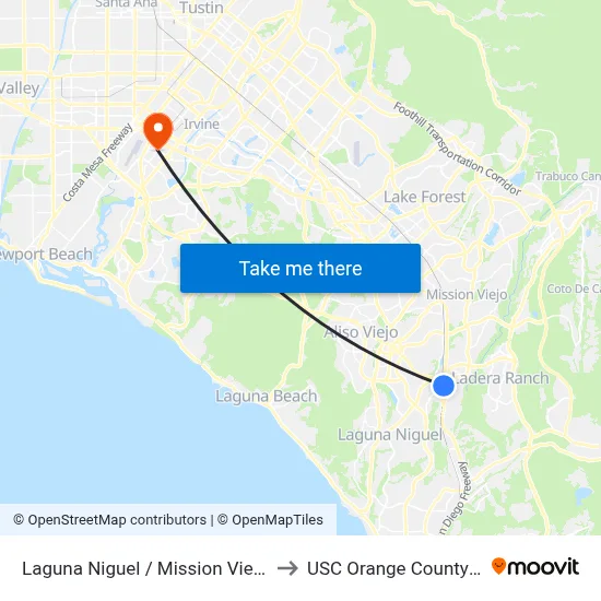 Laguna Niguel / Mission Viejo Station to USC Orange County Center map