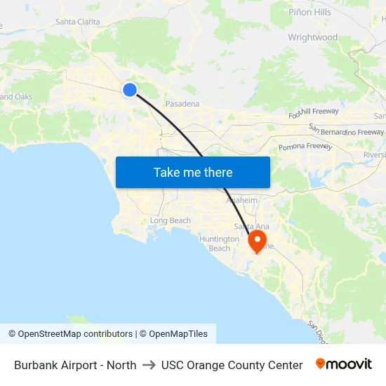 Burbank Airport - North to USC Orange County Center map