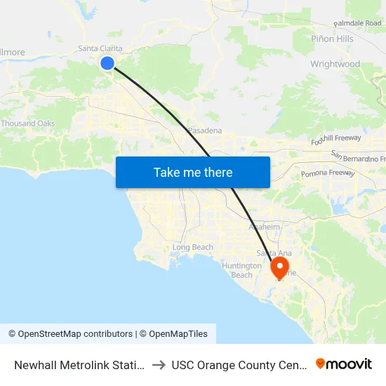 Newhall Metrolink Station to USC Orange County Center map