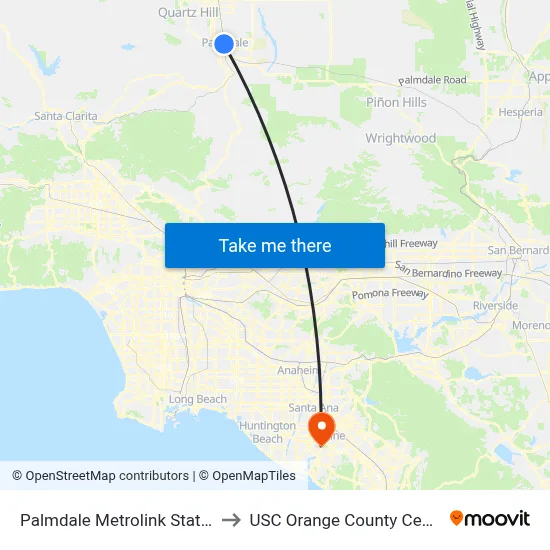 Palmdale Metrolink Station to USC Orange County Center map