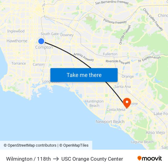 Wilmington / 118th to USC Orange County Center map