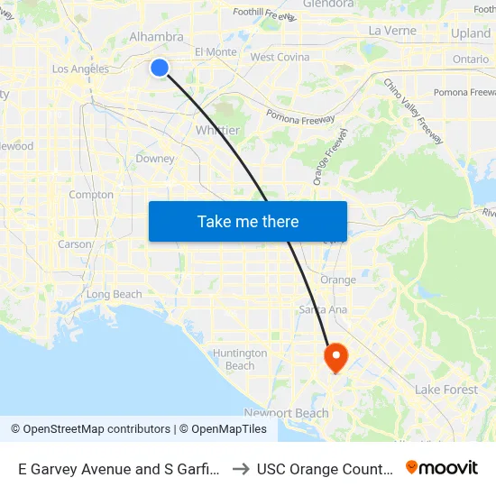 E Garvey Avenue and S Garfield Avenue to USC Orange County Center map
