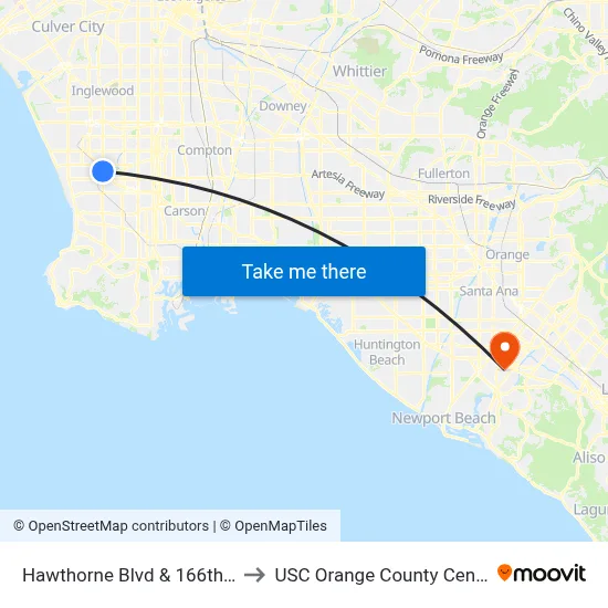 Hawthorne Blvd & 166th St to USC Orange County Center map