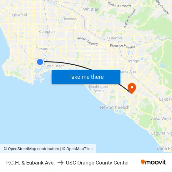 P.C.H. & Eubank Ave. to USC Orange County Center map